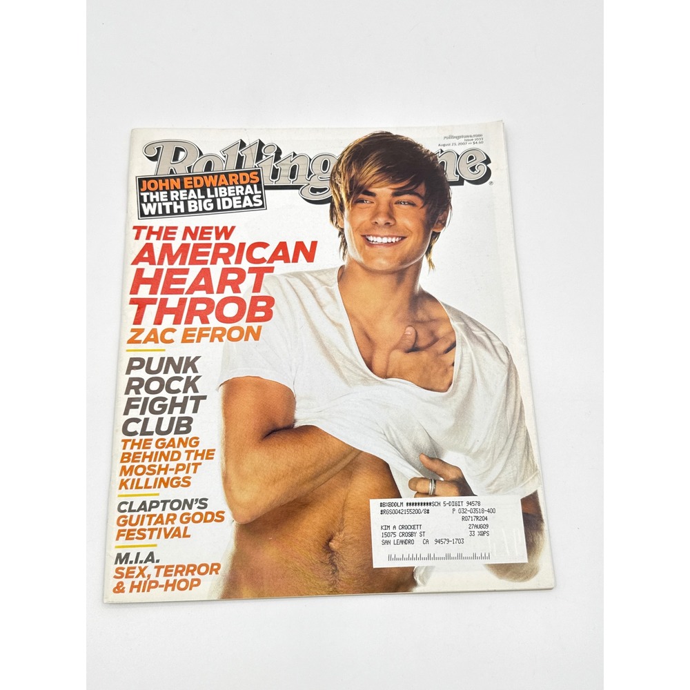 Rolling Stone Magazine August 23 2007 Zac Efron Issue 1033 American Heart Throb
